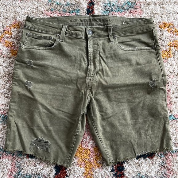 American Eagle Outfitters Other - American Eagle Slim Olive Green Jean Short Cut-offs frayed Distressed Wash